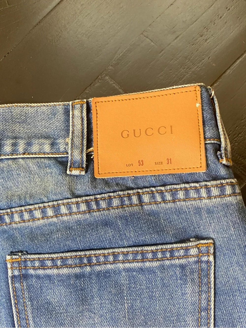 Gucci Blue Denim Skinny Jeans with Red Snake and Orange Flower Embroidery
